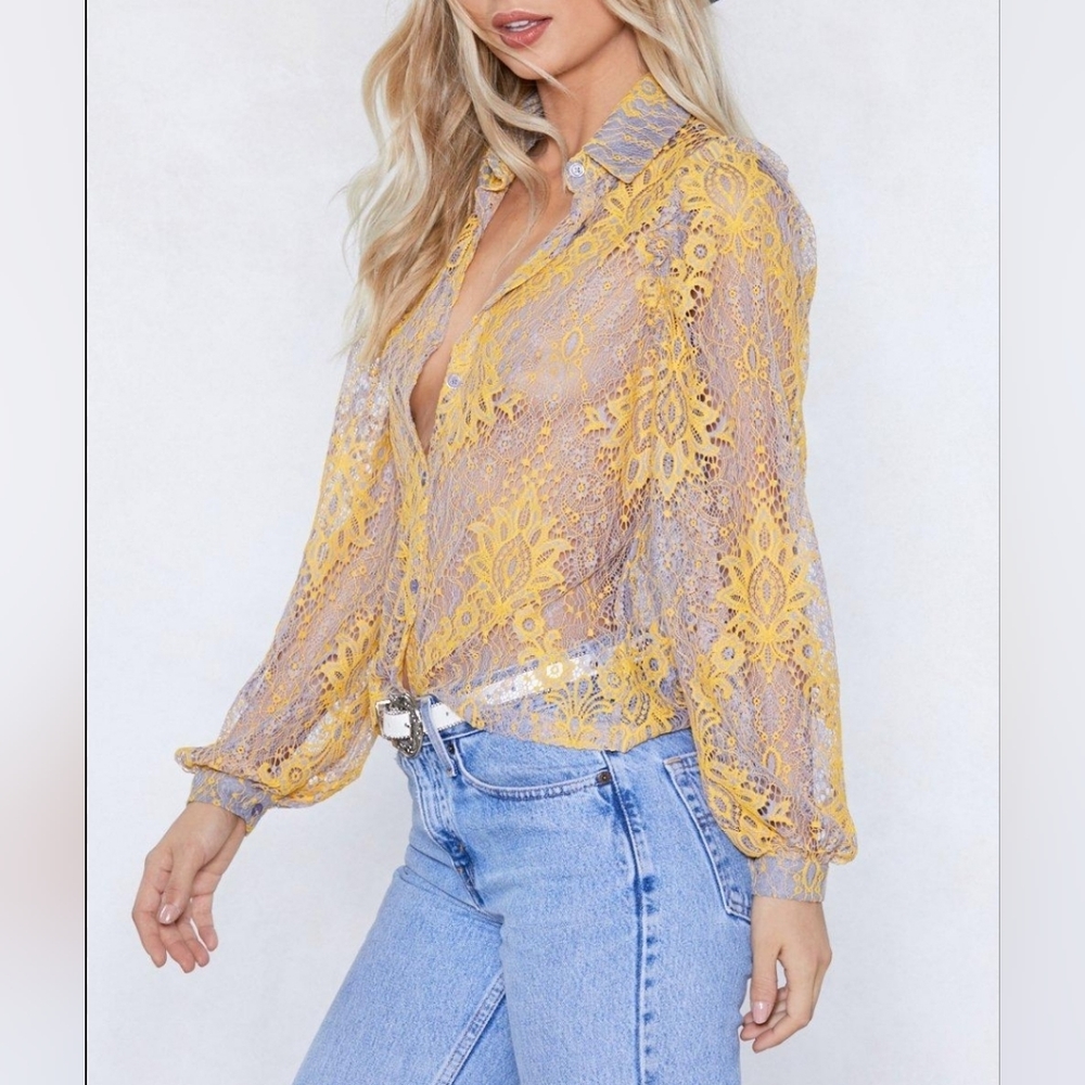 Nasty Gal Sheer Me Through Lace Shirt
